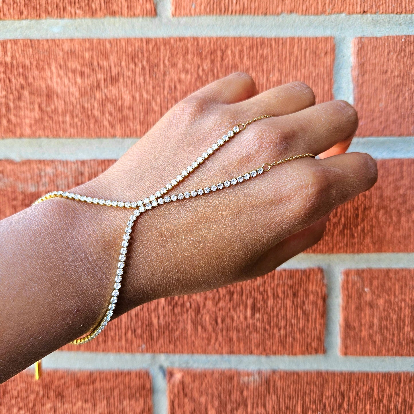 Luxury Zirconia Tennis Hand Chain- Gold