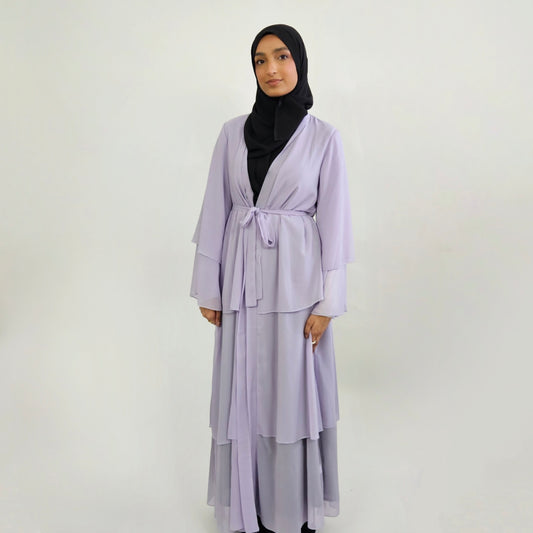 Tiered Open Chiffon Abaya - Light Purple