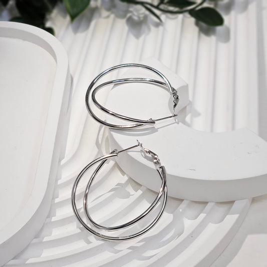 Double Attached Hoop Earrings - Silver