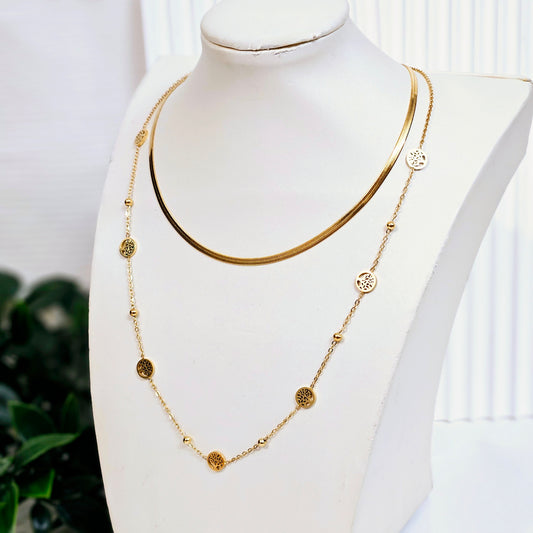 Double Layered Olive Tree & Herringbone Necklace