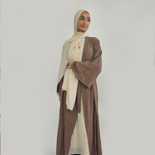 Open Buttoned Rayon Abaya - Brown