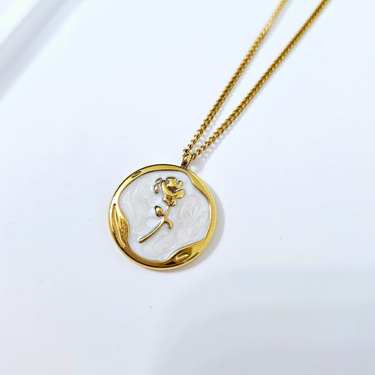 White Shell Rose Necklace