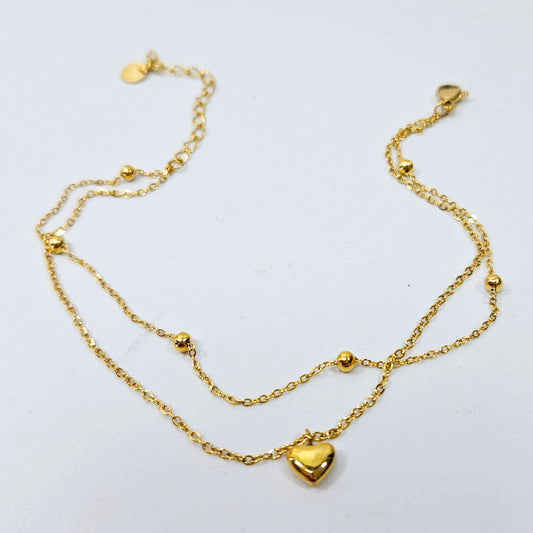 Heart Dotted Double Layered Anklet Gold