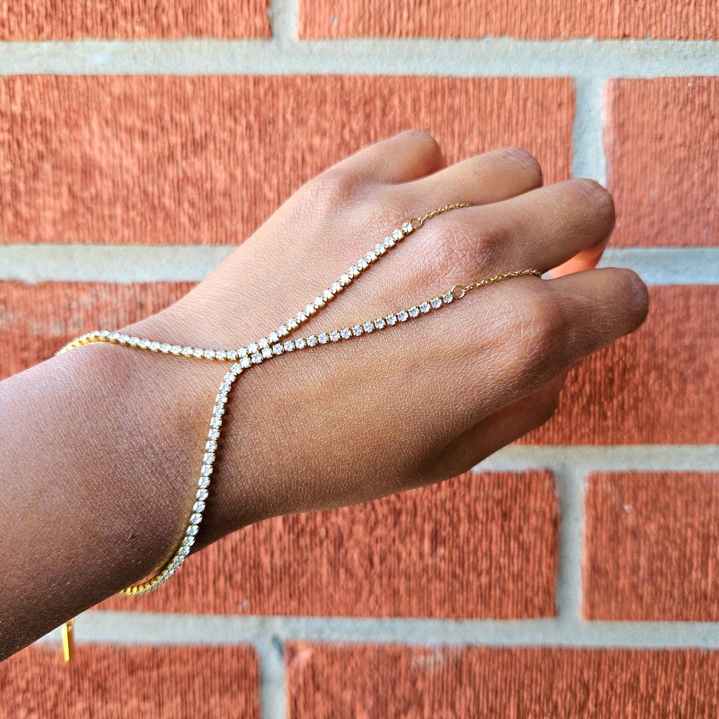 Luxury Zirconia Tennis Hand Chain- Gold