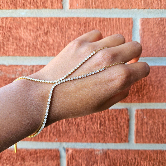 Luxury Zirconia Tennis Hand Chain- Gold