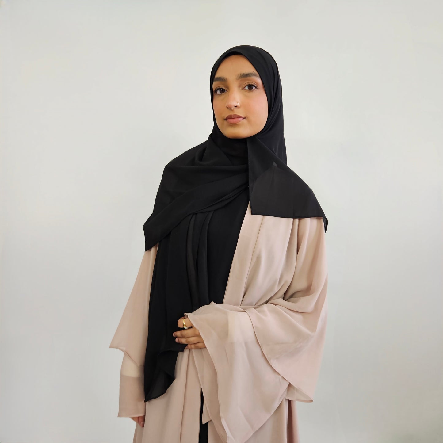 Tiered Open Chiffon Abaya - Beige Nude
