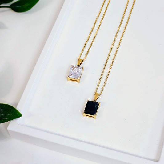 Rectangle Larger Gem Necklace- 2 Stone Colors