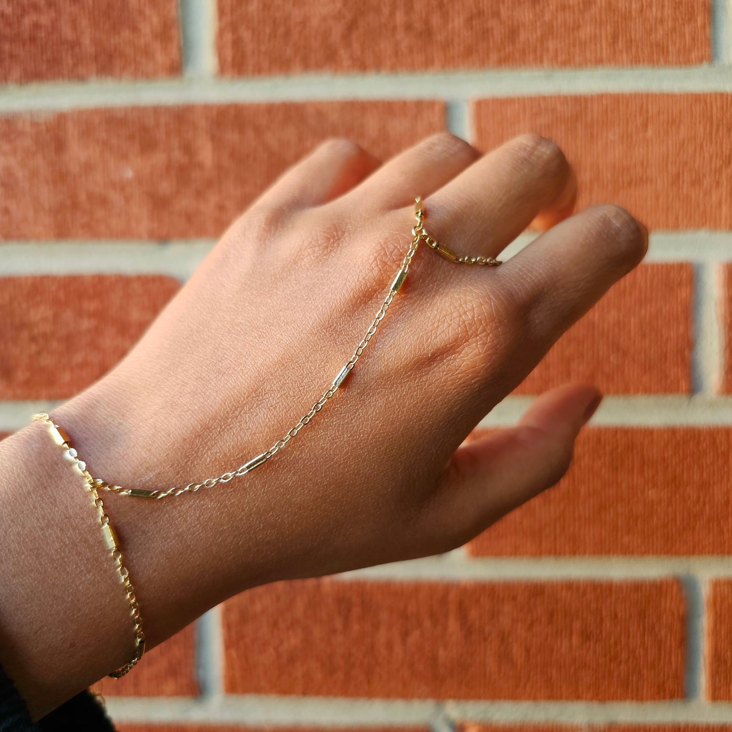 Rectangular Satellite Hand Chain - Gold