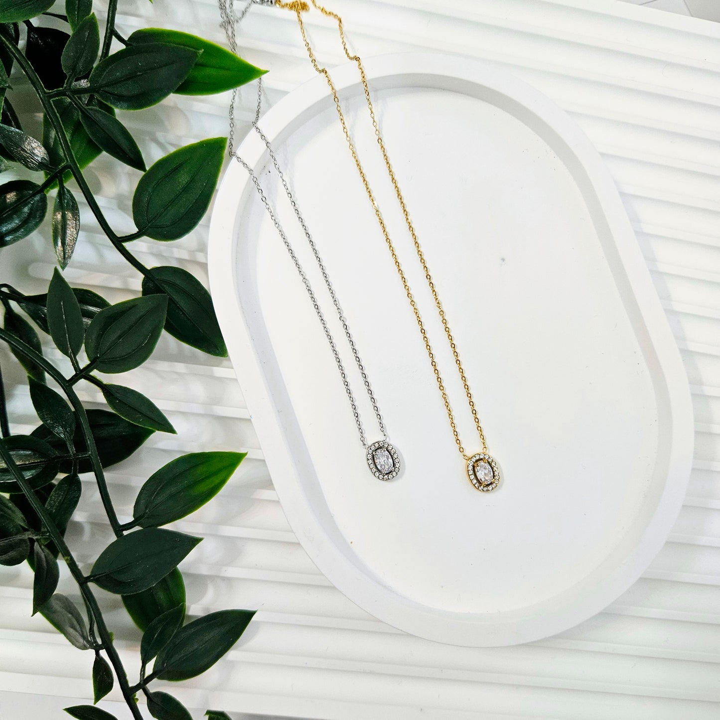 Oval Gem Necklace - Silver or Gold