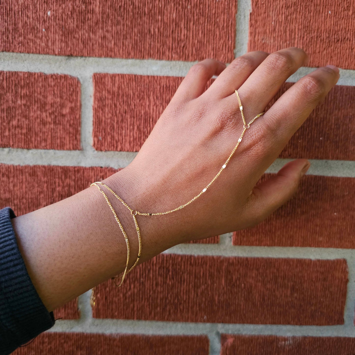 Hammered Double Hand Chain No Gem- Gold