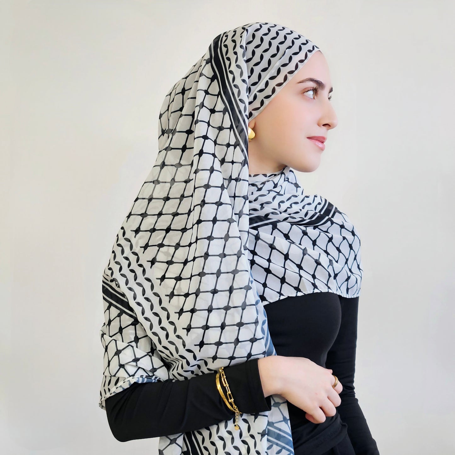 Keffiyah Chiffon Hijab - Traditional Black