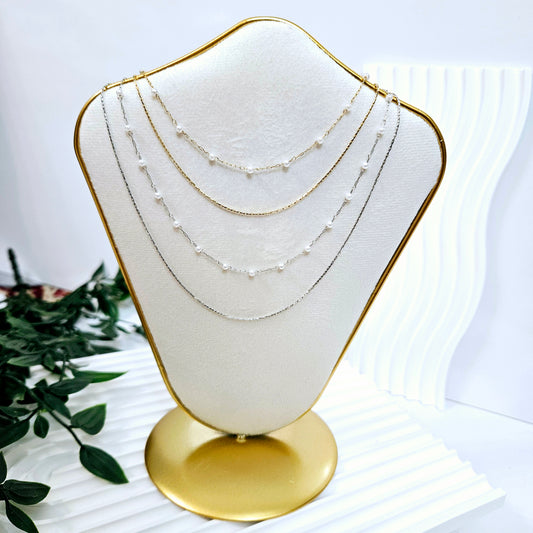 Double Layered Tiny Pearl Necklace - Silver or Gold