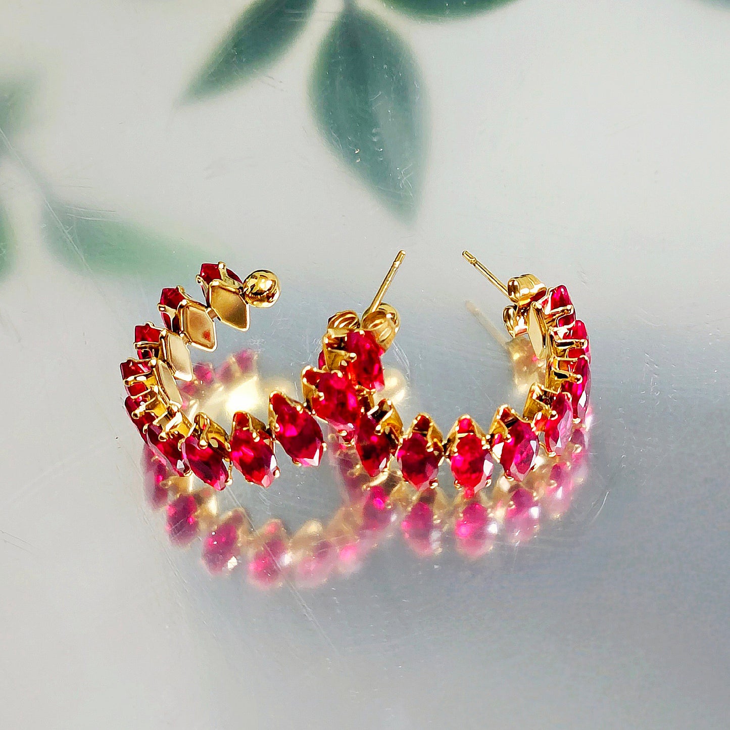 Stone Red Full Tennis Earrings