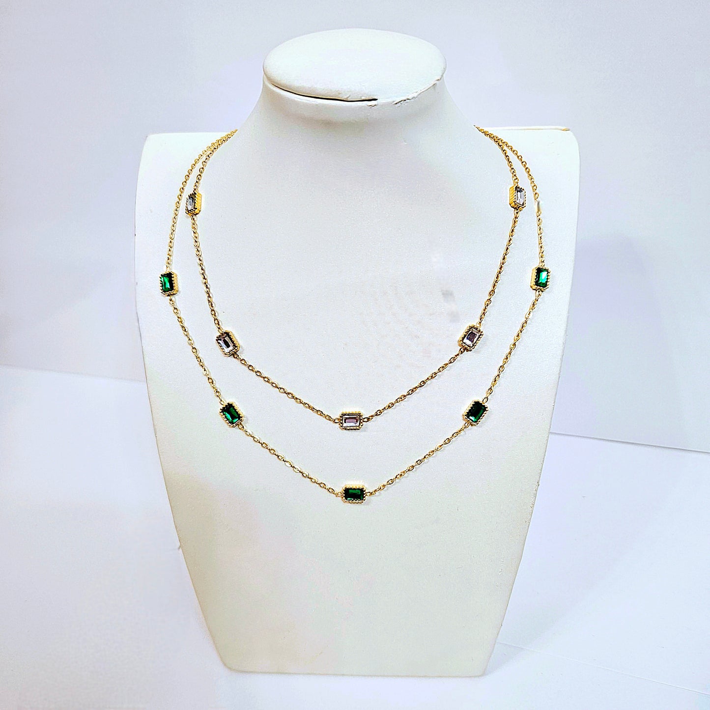 All rounded Rectangle Necklace - Stone Color: Green or White