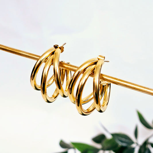 Three Tier Earrings- Gold