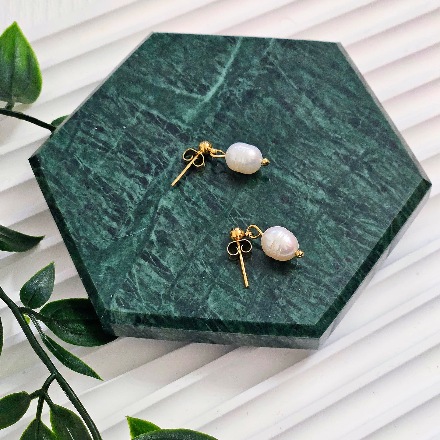 Tiny Freshwater Pearl Dangle Stud Earrings