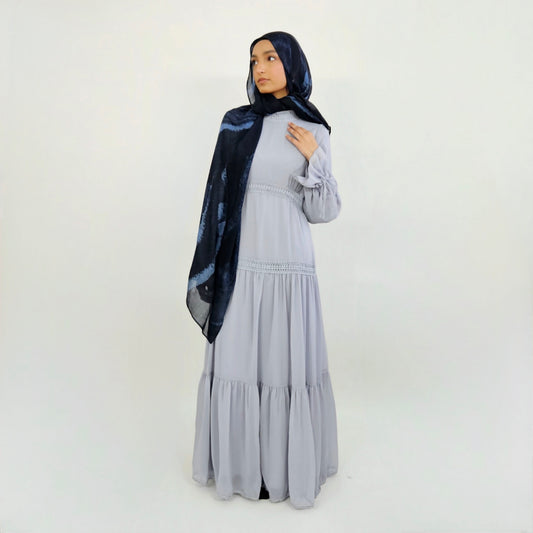 Chiffon Lace Dress - Light Blue