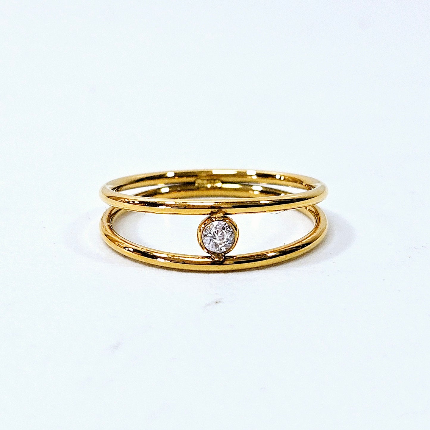 Single Gem Double Banded Ring