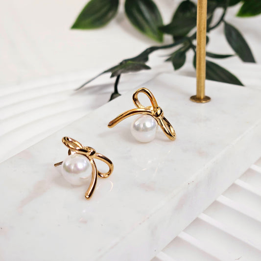 Bow Crystal Pearl Earrings