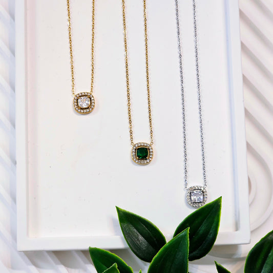 Square Gem Necklace - 3 Types