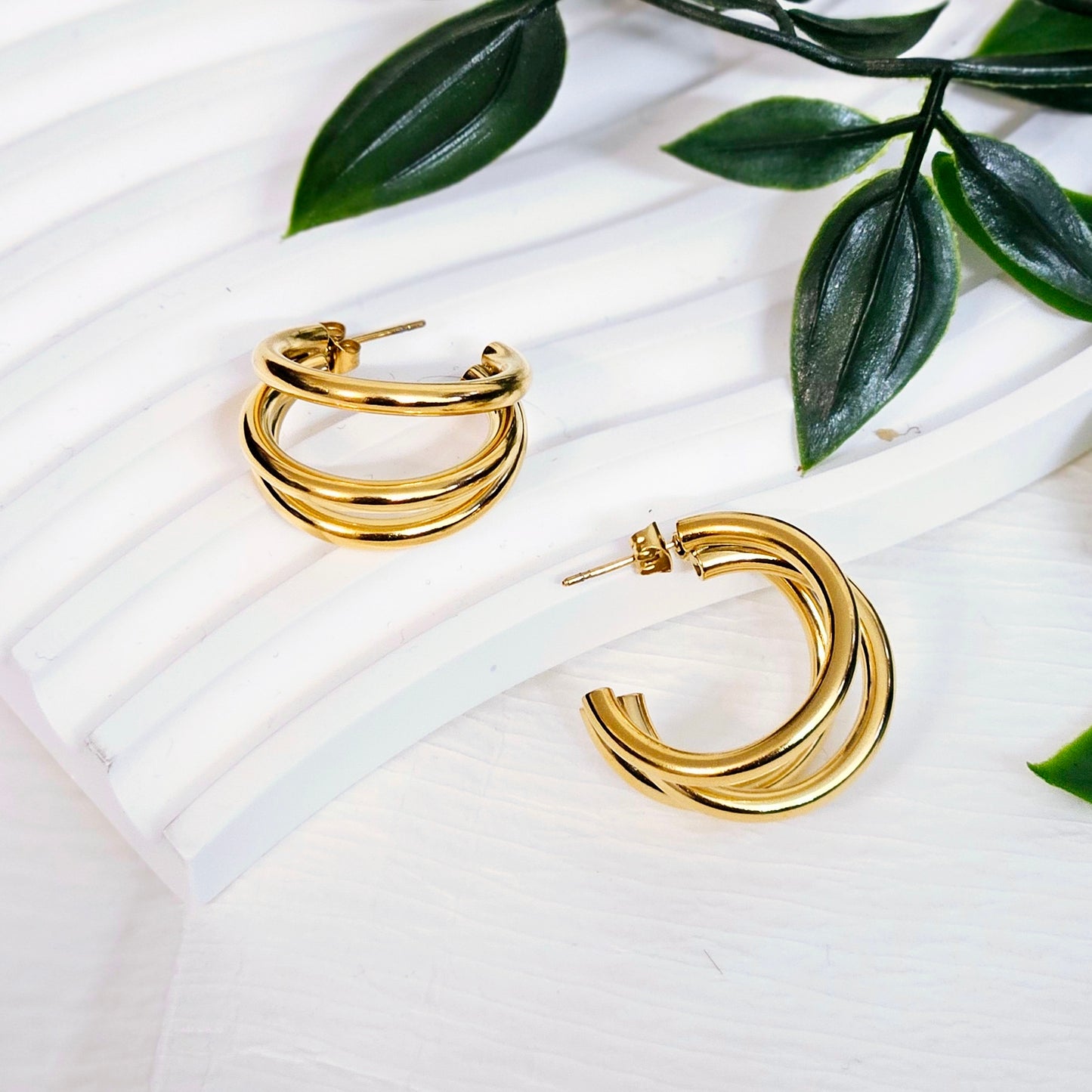 Three Tier Earrings- Gold