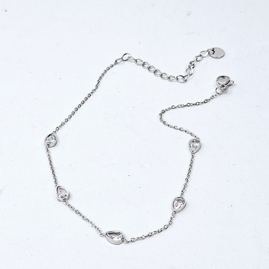 Teardrop Satellite Anklet - Silver