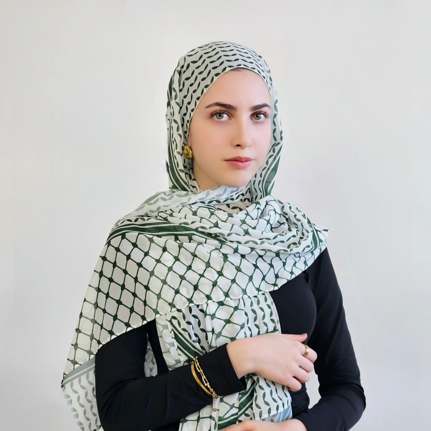 Keffiyah Chiffon Hijab - Olive Branch Green