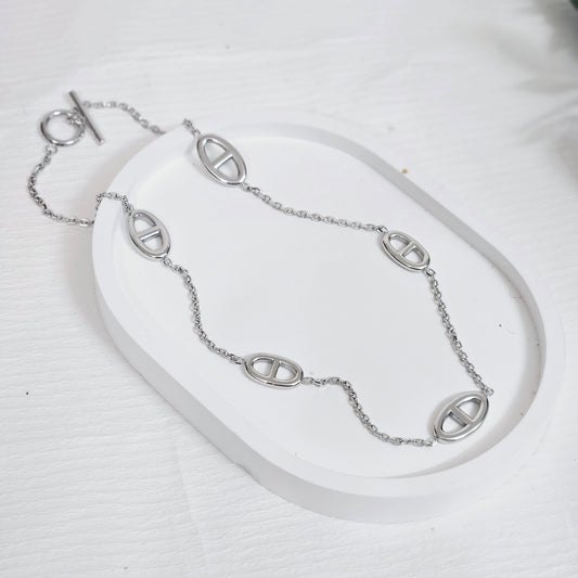 Pig Nose Necklace OT Closure Chain - Silver