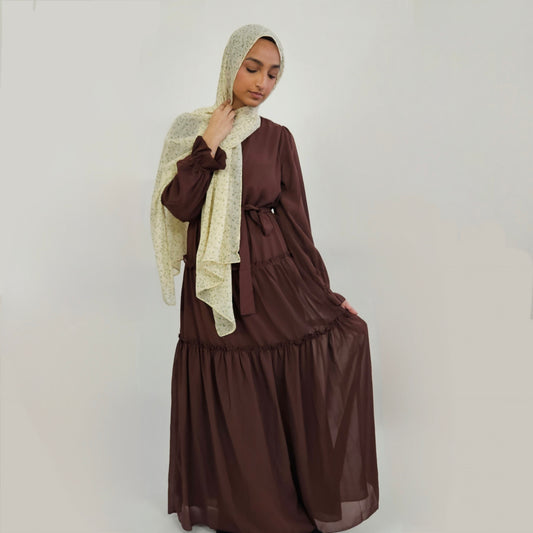 Chiffon Layered Dress - Chocolate Brown