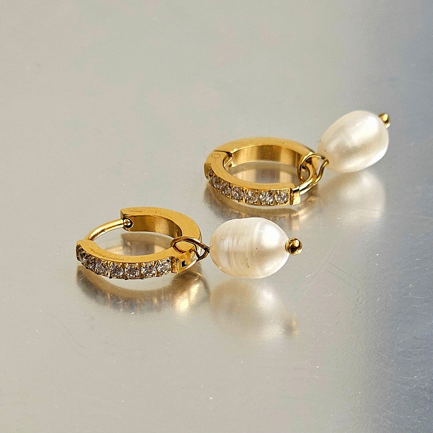 Freshwater Pearl Dainty Gemmed Earrings
