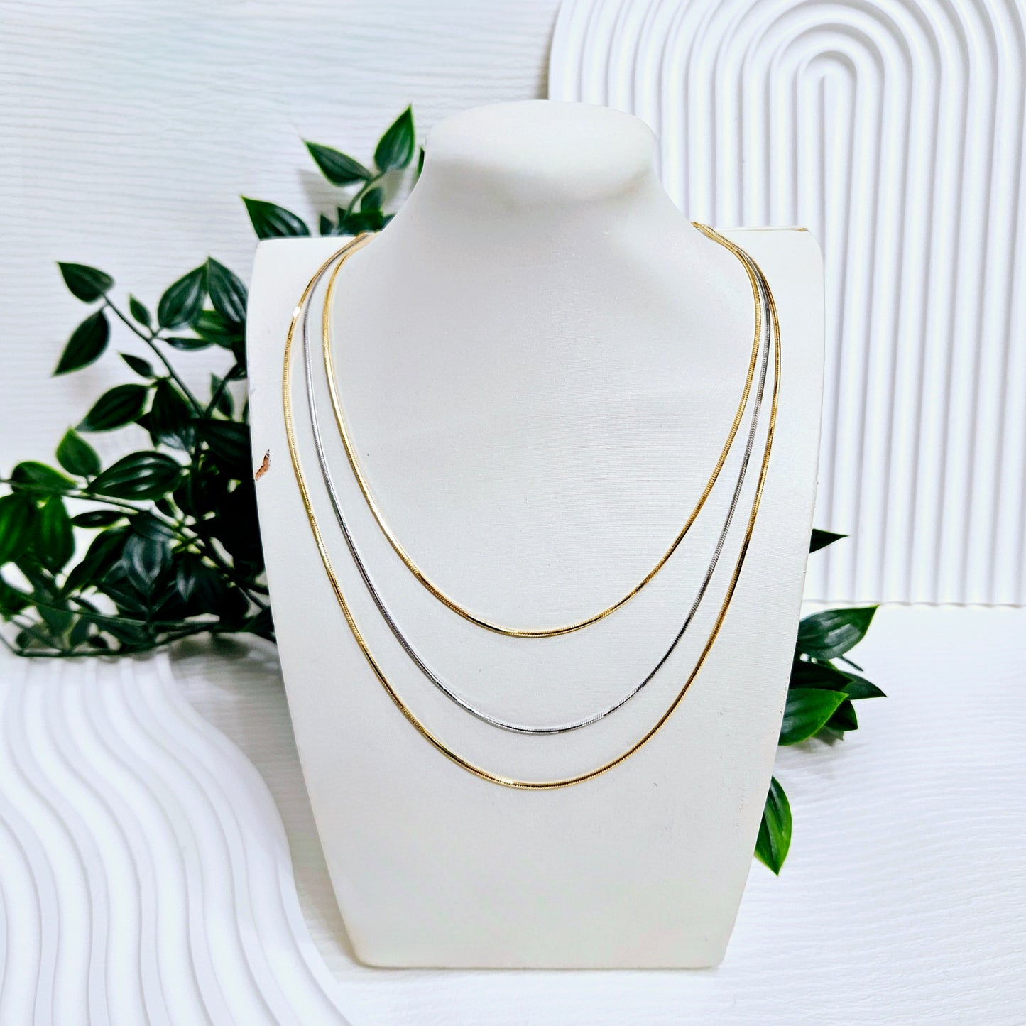 Triple Layered Necklace - Silver & Gold