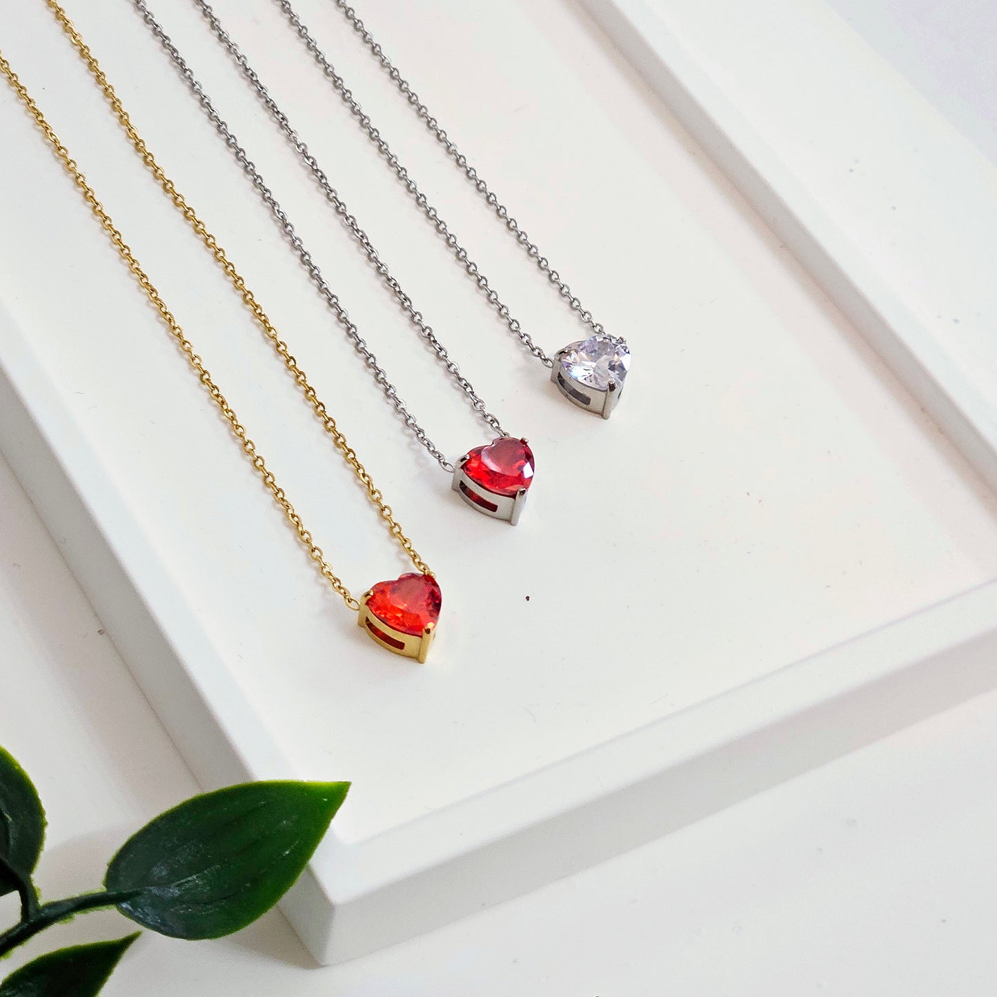 Single Gem Heart Necklace - 3 Types