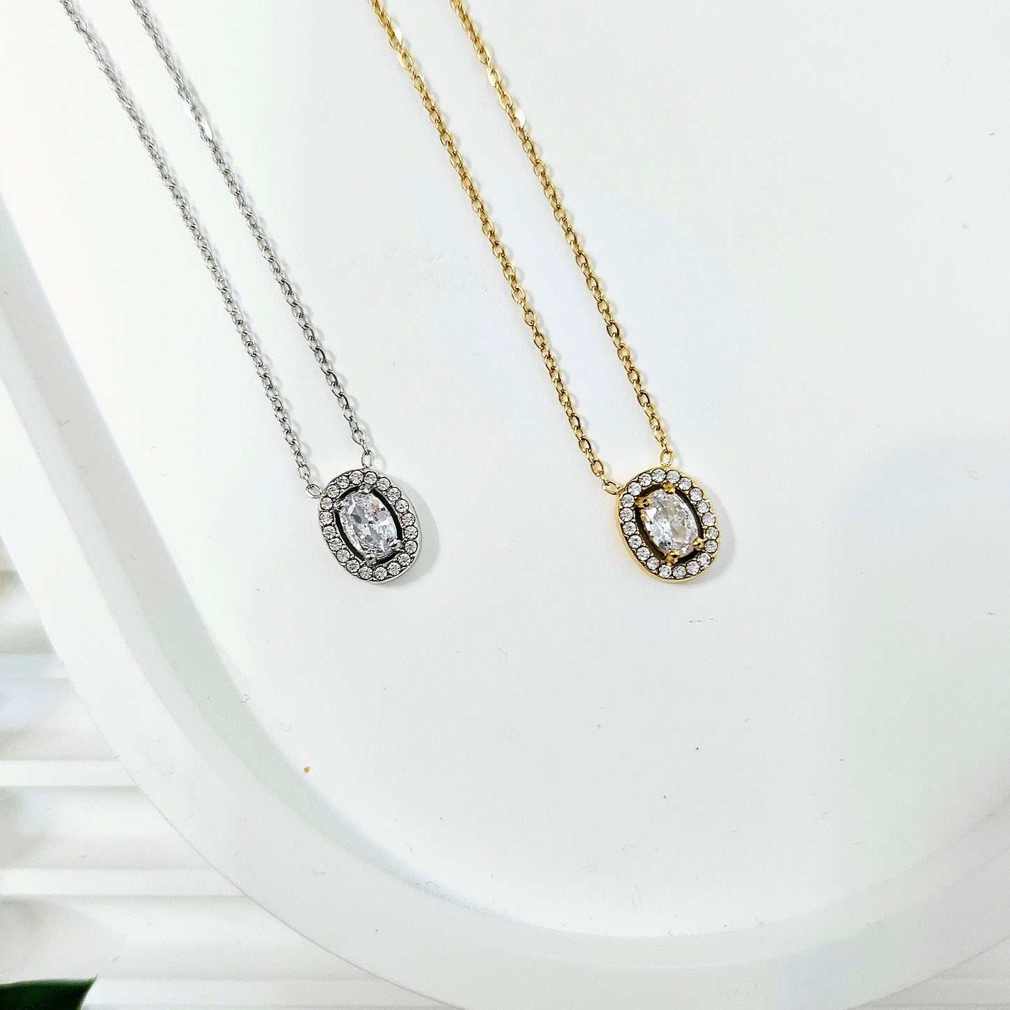 Oval Gem Necklace - Silver or Gold