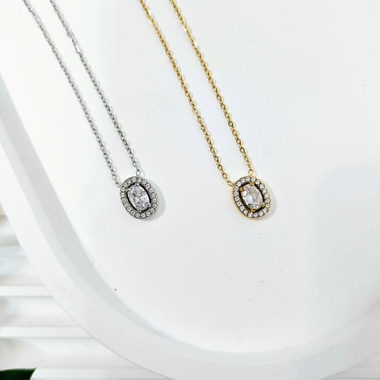 Oval Gem Necklace - Silver or Gold