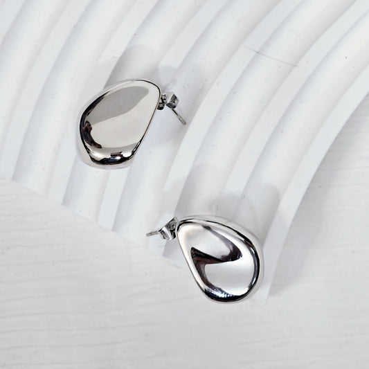 Hammered Flat Teardrop Earrings - Silver