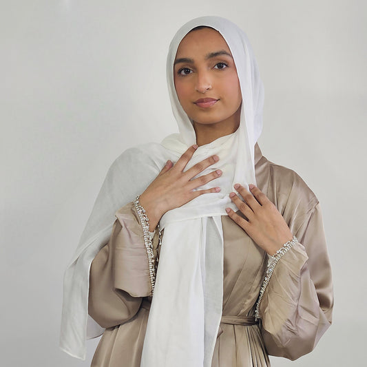 2 PC Inner & Outer Satin Gemmed Abaya - Latte