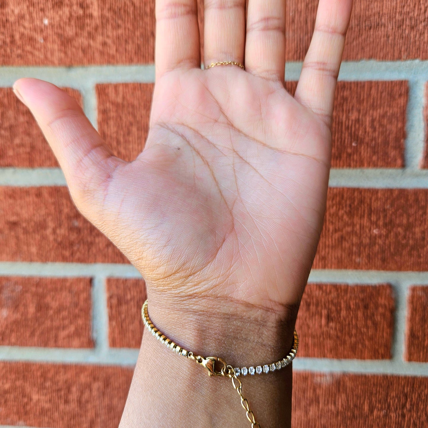 Luxury Zirconia Tennis Hand Chain- Gold