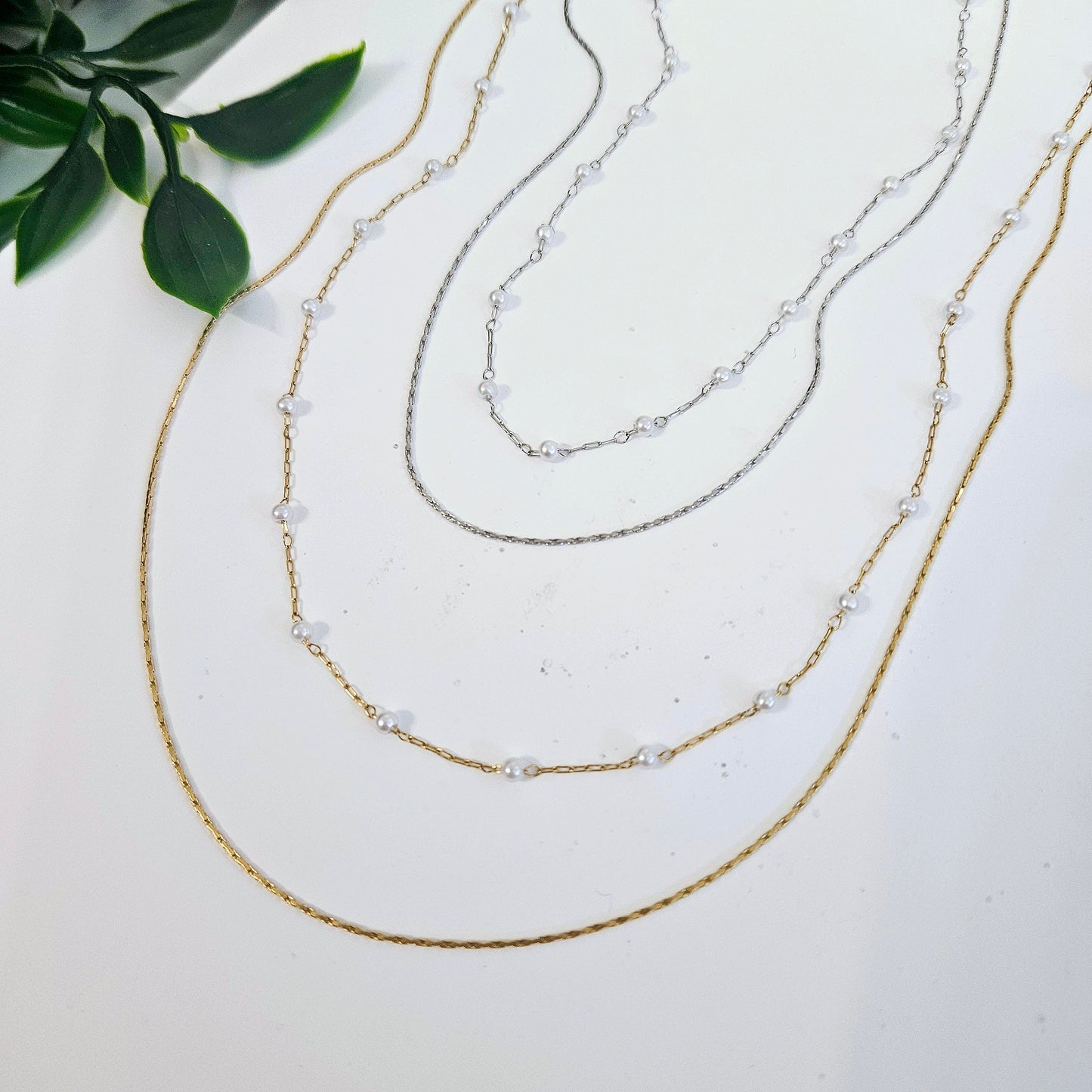 Double Layered Tiny Pearl Necklace - Silver or Gold