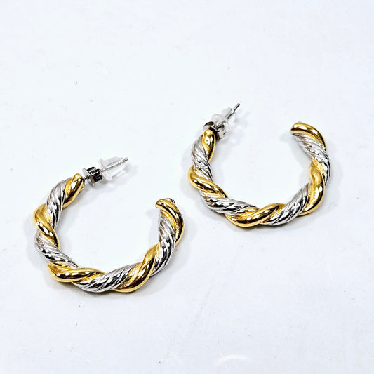 Braided C Earrings Silver Gold Mixed Medium