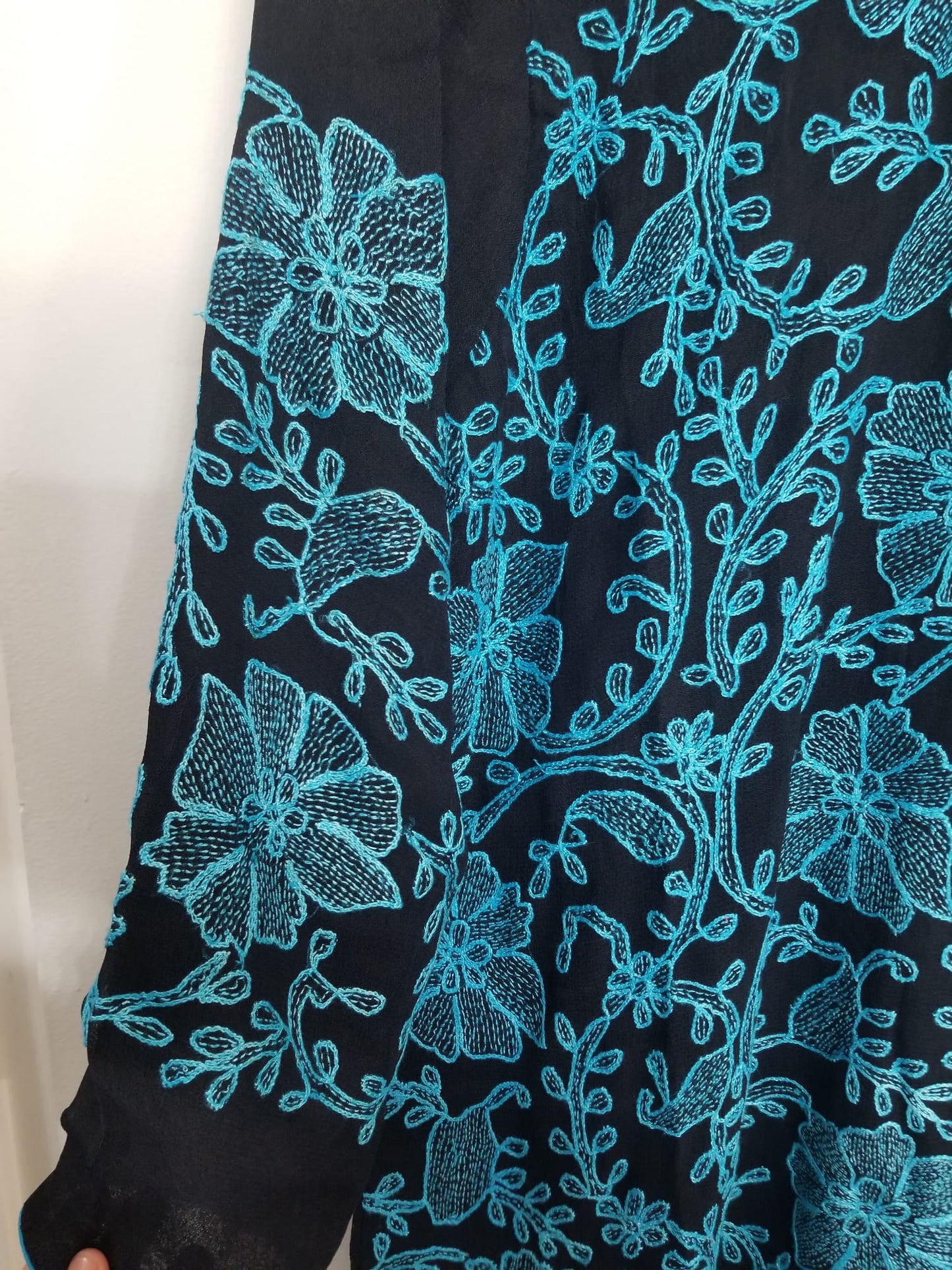 Kameez Shalwar (3 pc) - Fancy Hand Embroidered Chiffon Suit- Fancy Black and Blue