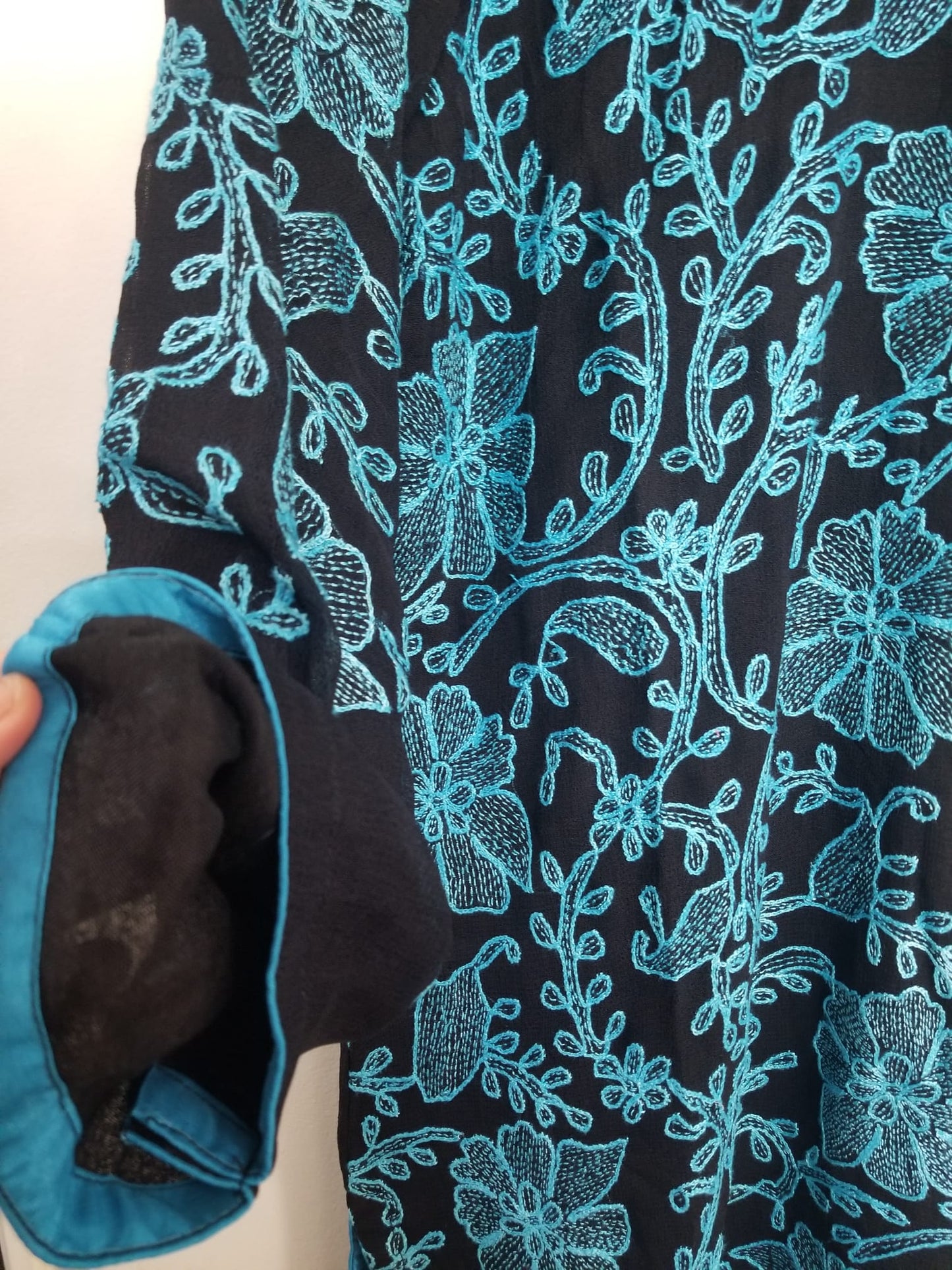 Kameez Shalwar (3 pc) - Fancy Hand Embroidered Chiffon Suit- Fancy Black and Blue