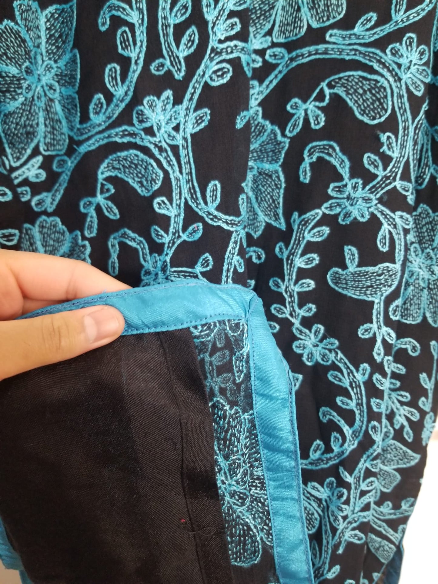 Kameez Shalwar (3 pc) - Fancy Hand Embroidered Chiffon Suit- Fancy Black and Blue