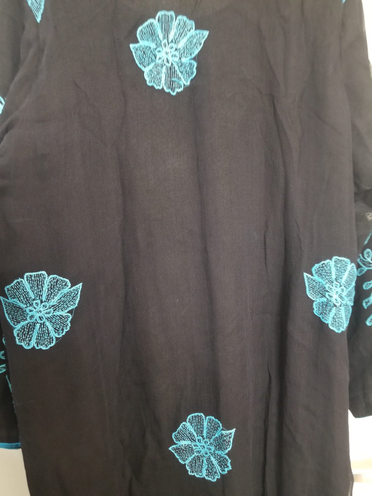 Kameez Shalwar (3 pc) - Fancy Hand Embroidered Chiffon Suit- Fancy Black and Blue