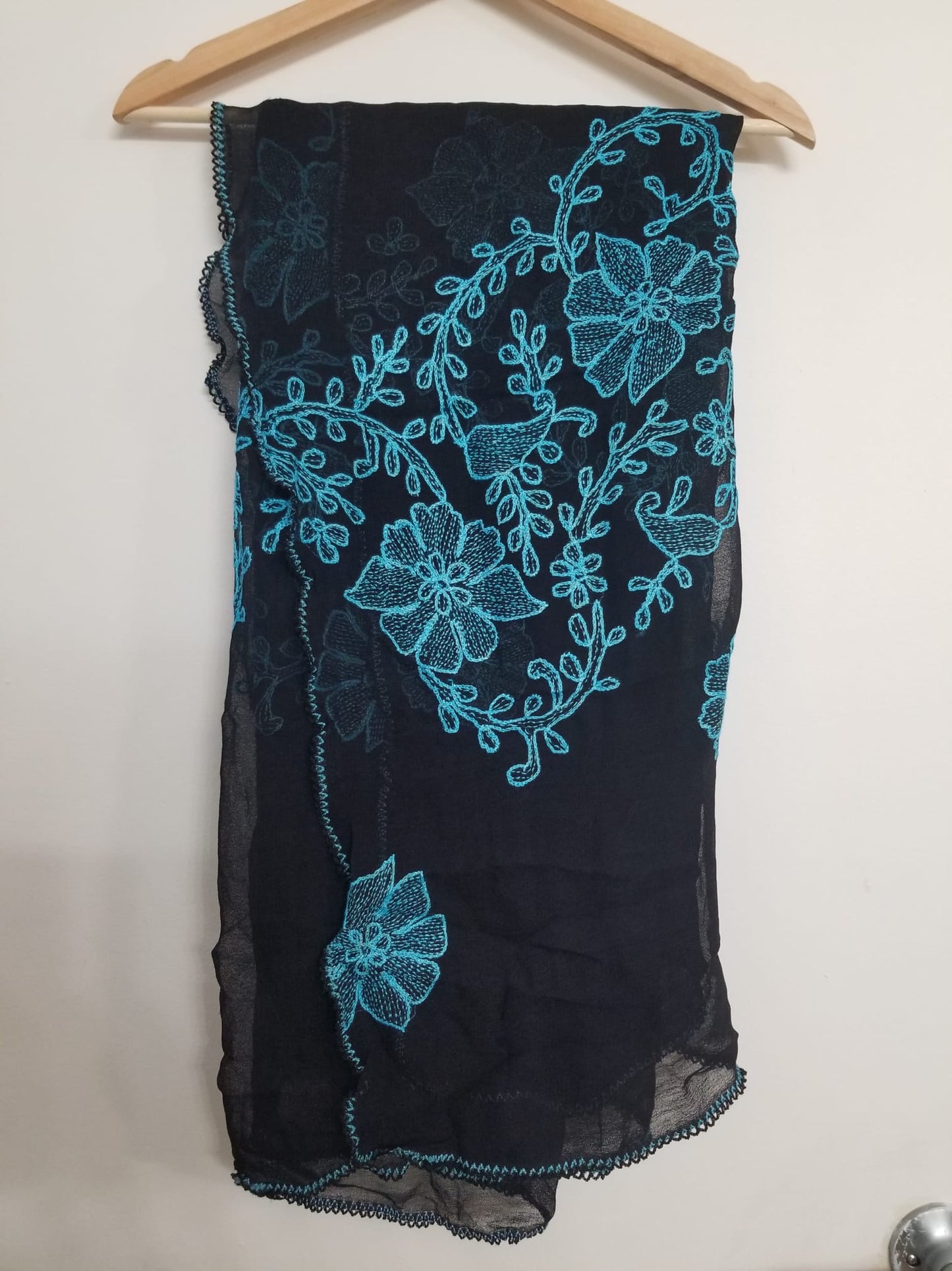 Kameez Shalwar (3 pc) - Fancy Hand Embroidered Chiffon Suit- Fancy Black and Blue