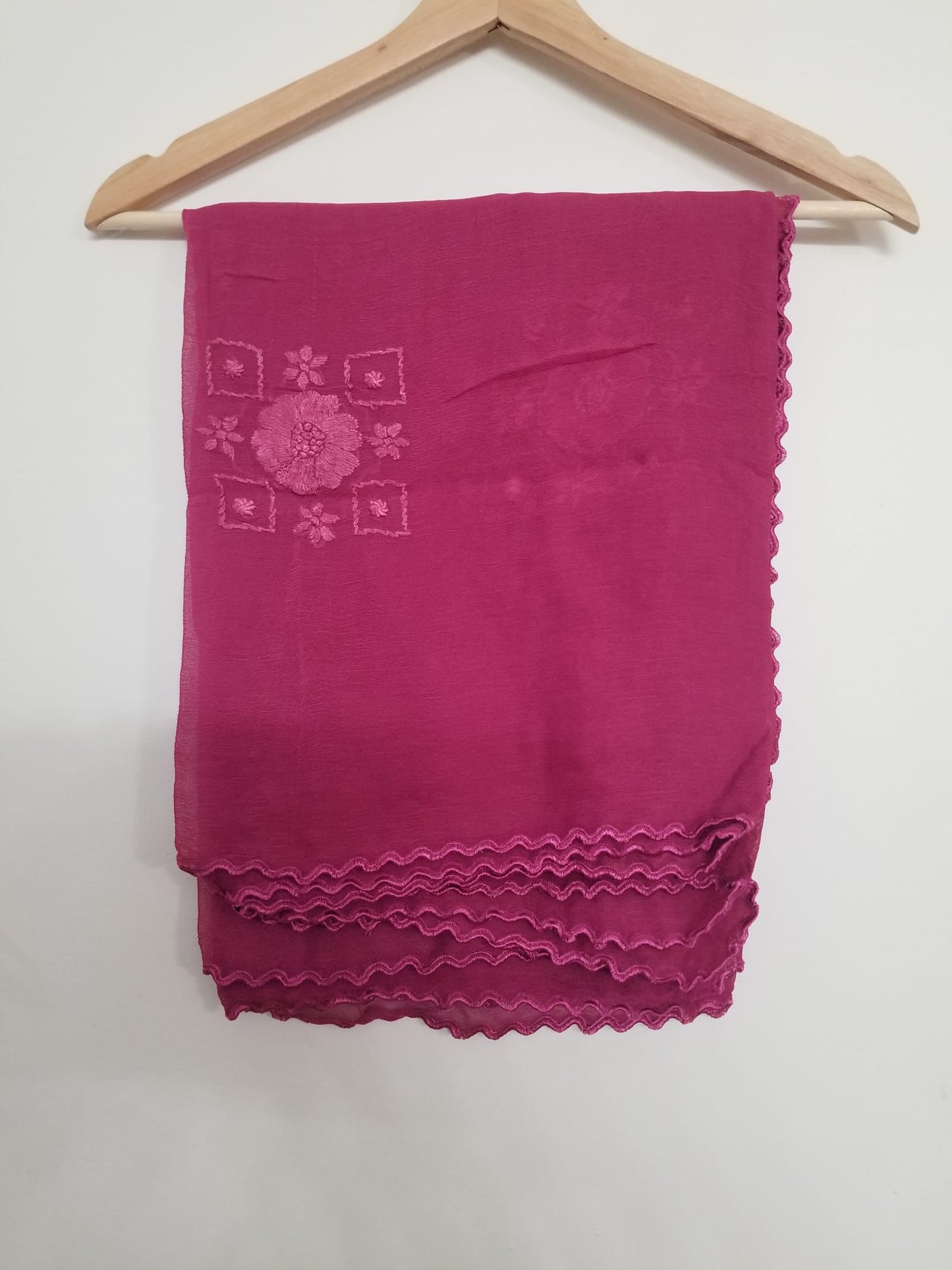 Kameez Shalwar (3 pc) - Fancy Hand Embroidered Chiffon Suit-  Dusty Magenta different Neckline