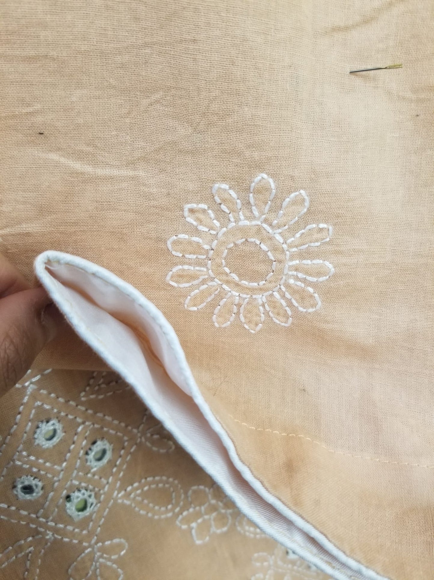 Kameez Shalwar (3 pc) - Latte- Hand Embroidered
