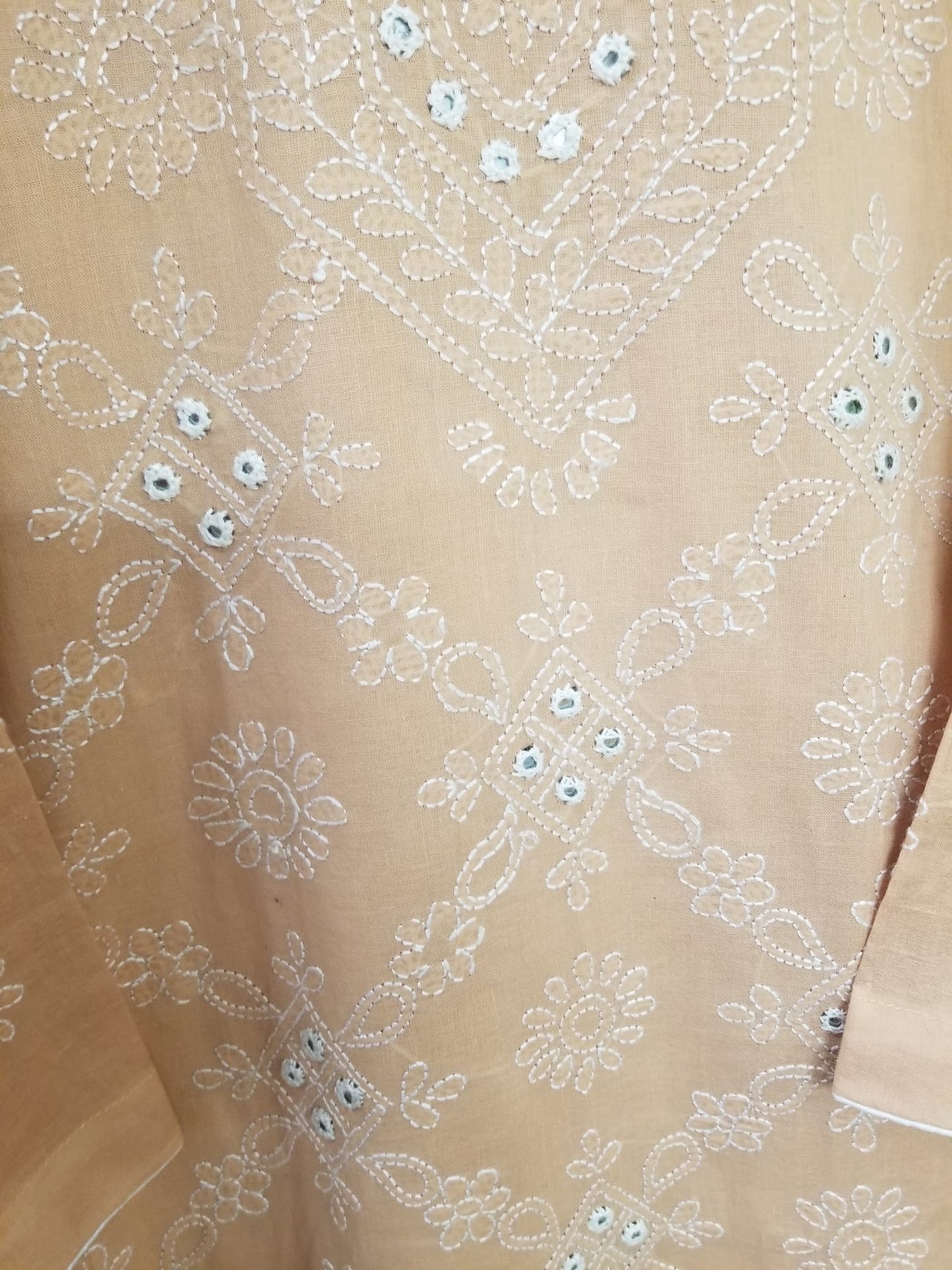 Kameez Shalwar (3 pc) - Latte- Hand Embroidered