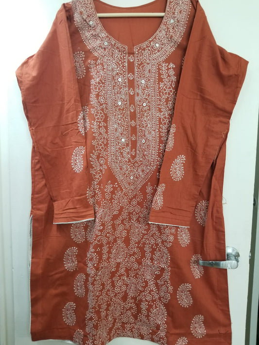 Kameez Shalwar (3 pc) - Light Choco - Embroidered