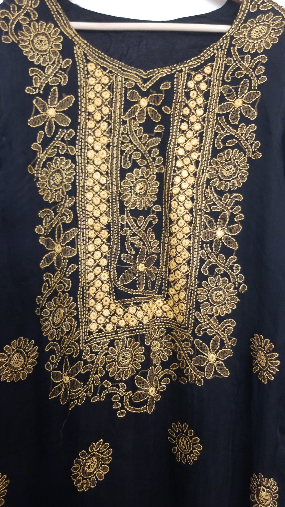 Kameez Shalwar (3 pc) - Fancy Hand Embroidered Chiffon Suit- Fancy Black and Yellow