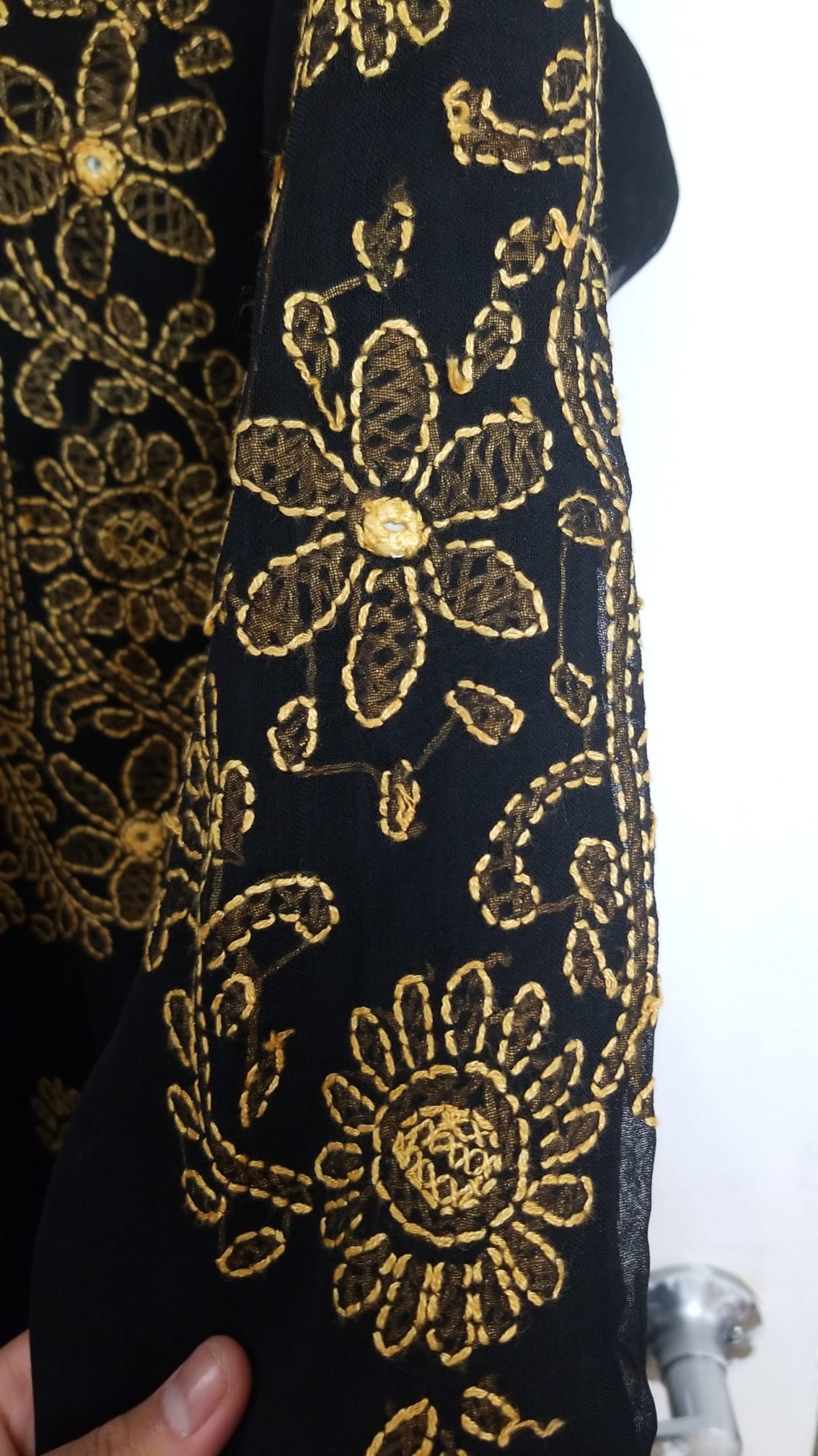Kameez Shalwar (3 pc) - Fancy Hand Embroidered Chiffon Suit- Fancy Black and Yellow